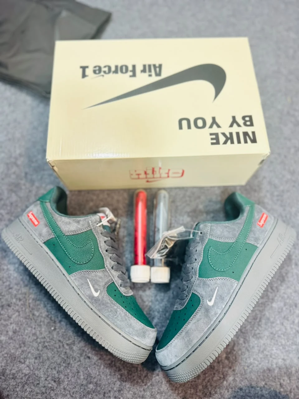 Nike Air Force 1 Low Mini Swoosh Grey Green Sneakers | Premium Quality | Nidas.com.bd